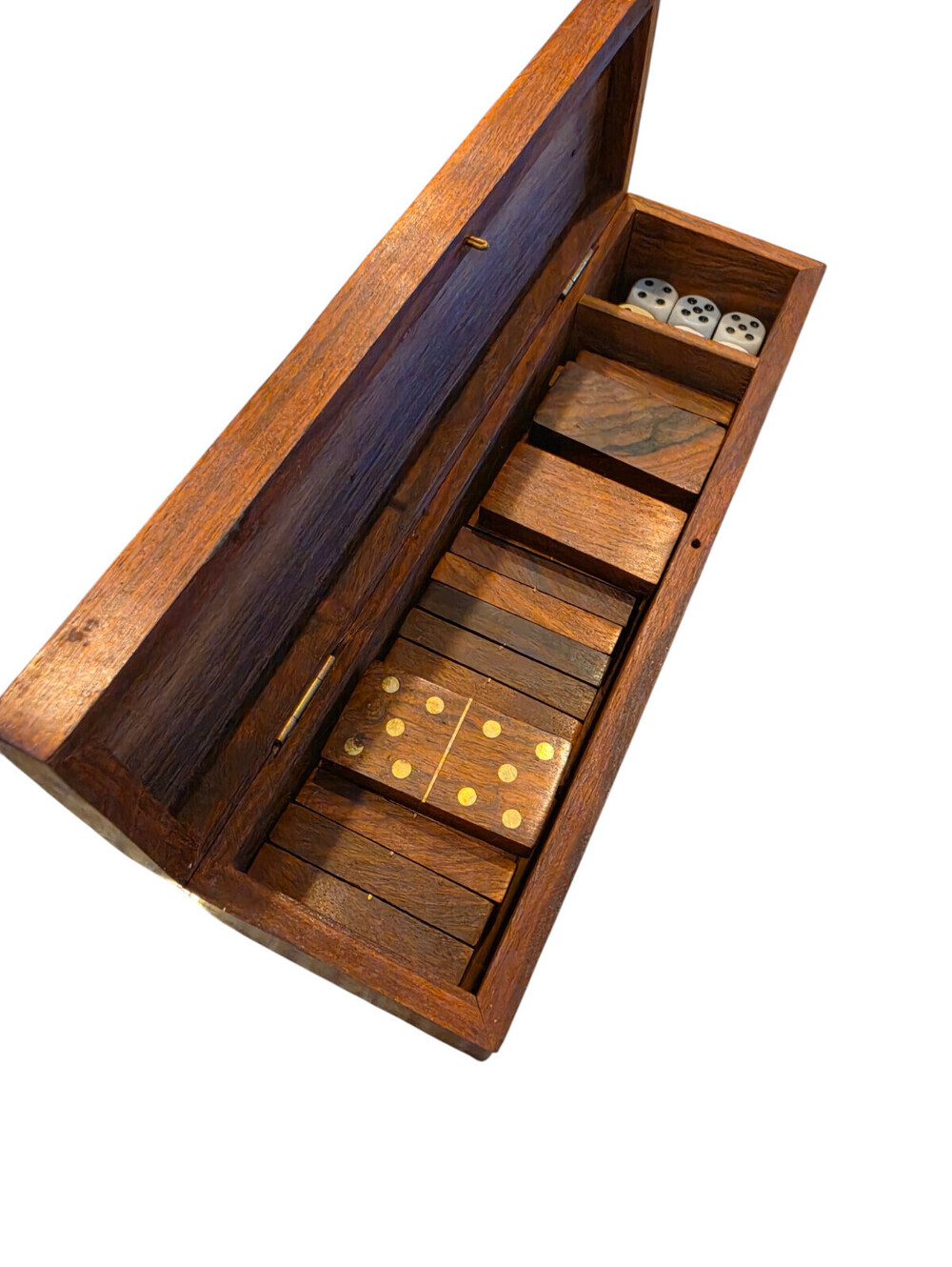 Vintage Mahogany Wood And Brass Domino Set - Picture 5 of 7